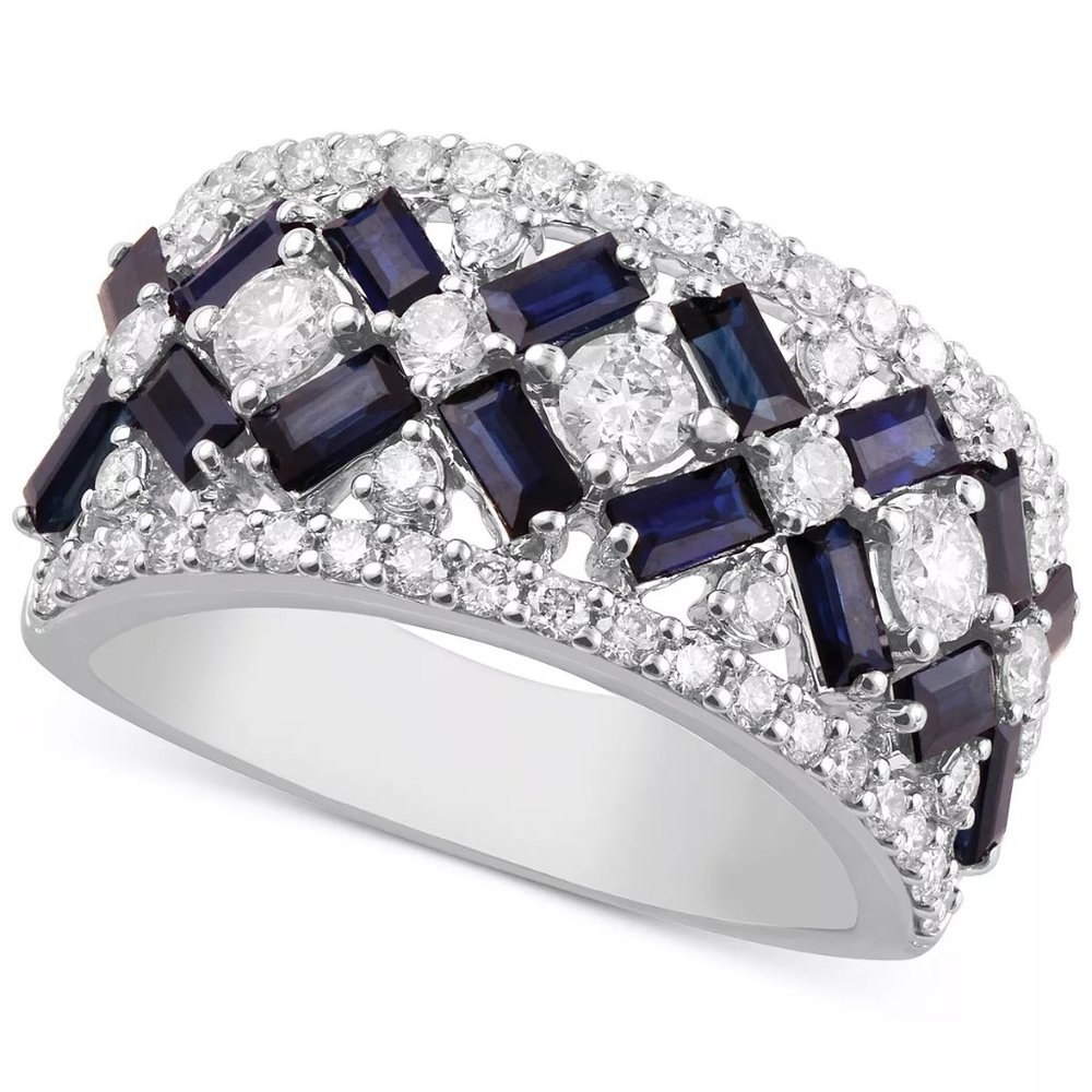 Macy's Silver-Tone Ring with Blue Baguette and White Round Stones